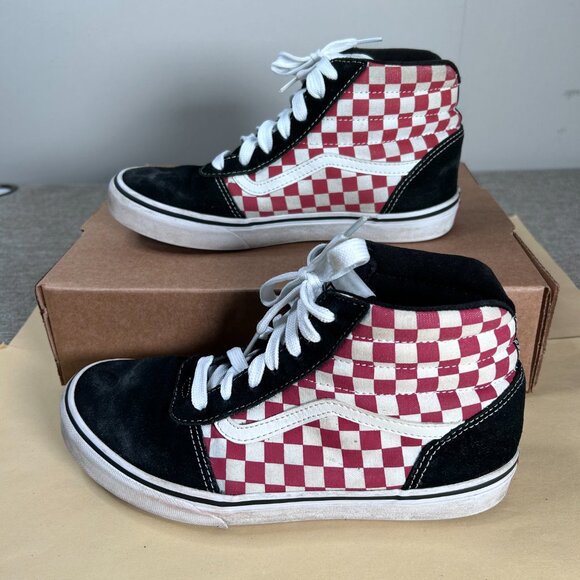 VANS SK8 Hi Shoes Kids Youth 5 Red White Checkered and Black Suede - Picture 1 of 16